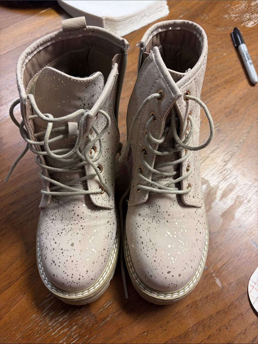 Kids Glitter-Accent Lace-Up Boots - Light Pink